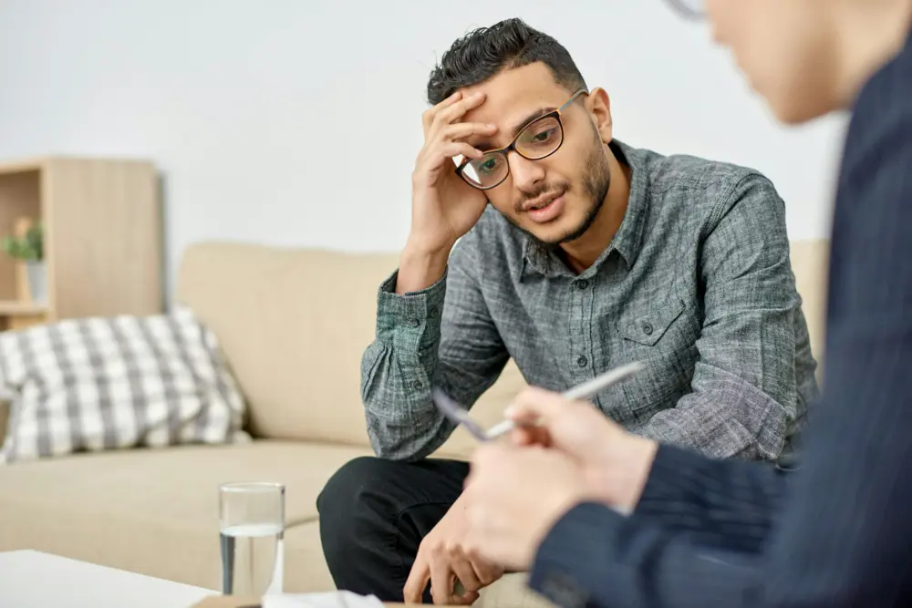 Individual therapy session in an intensive outpatient program (IOP) for mental health or addiction treatment.