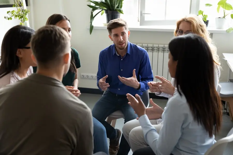 Group therapy session designed for first responders and veterans with PTSD